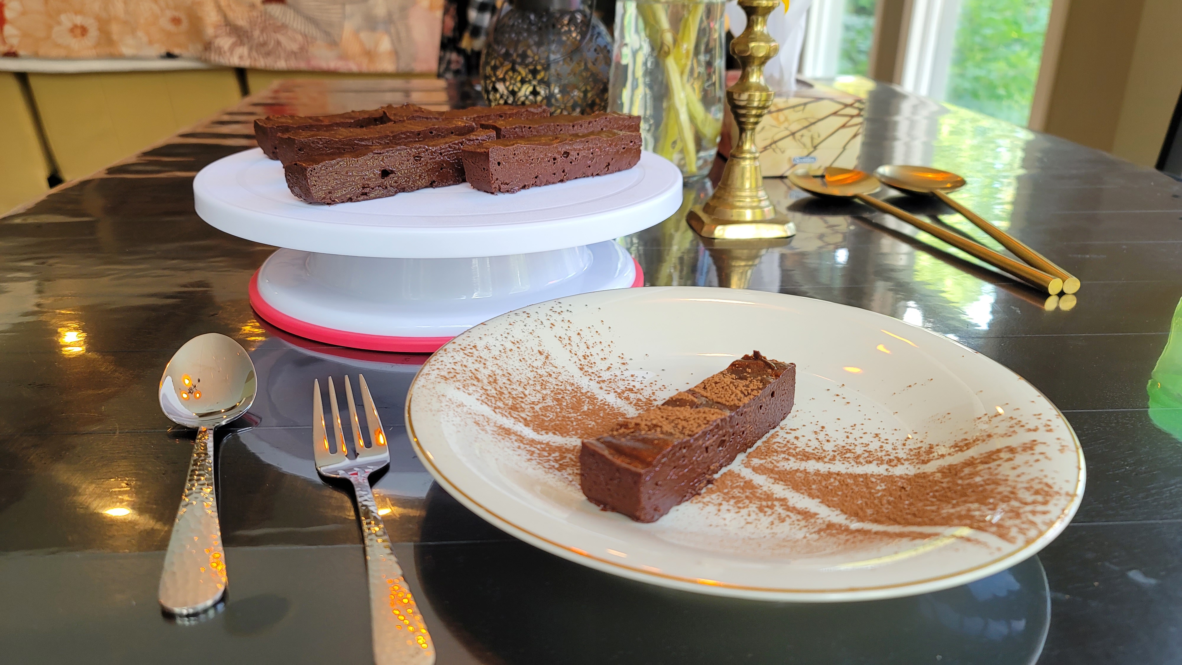 Close-up of rich chocolate oblivion truffle bars with glossy fudgy texture and dark chocolate coating